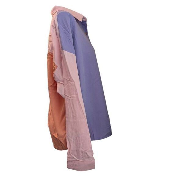 Easel Ladies Medium Colorblock Button Up Shirt Autumn Colors Pocket Blouse NWT - Picture 3 of 6